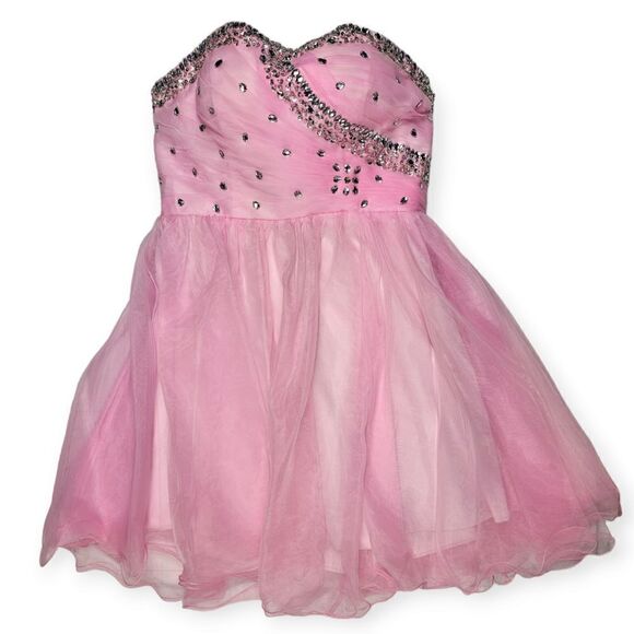 Pink Rhinestone Sparkle Lace Up Corset Strapless Mini Prom Dress Size‎ 14 - Picture 1 of 10